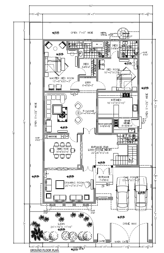 1 Kanal smart villas blueprint Ground floor