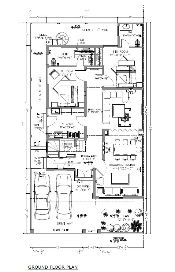 10 marla smart villas blueprint Ground floor