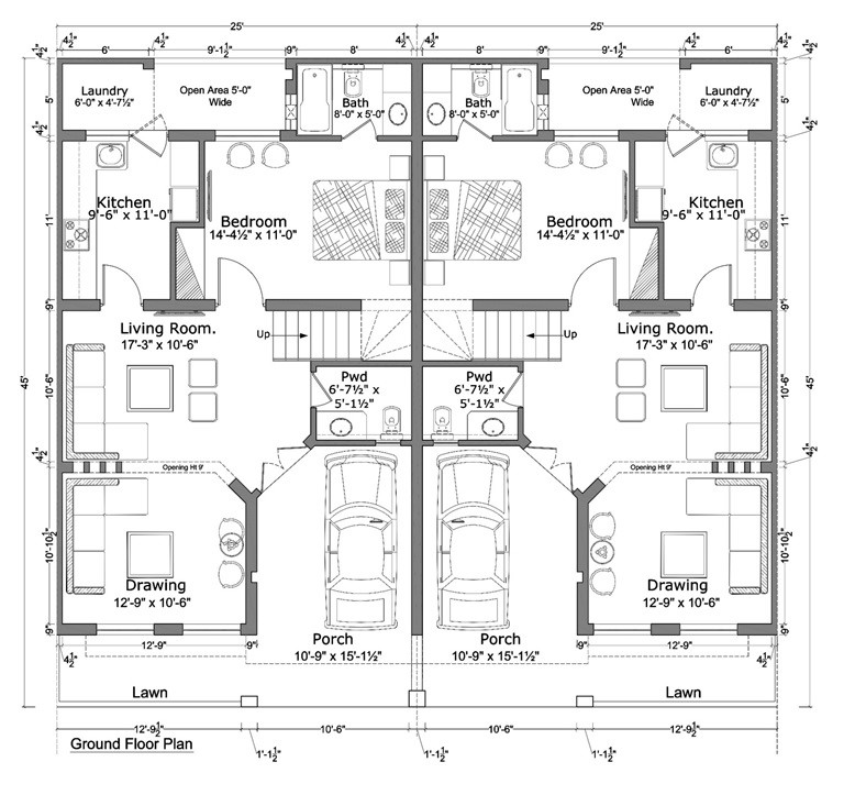 5 marla villas blueprint Ground floor