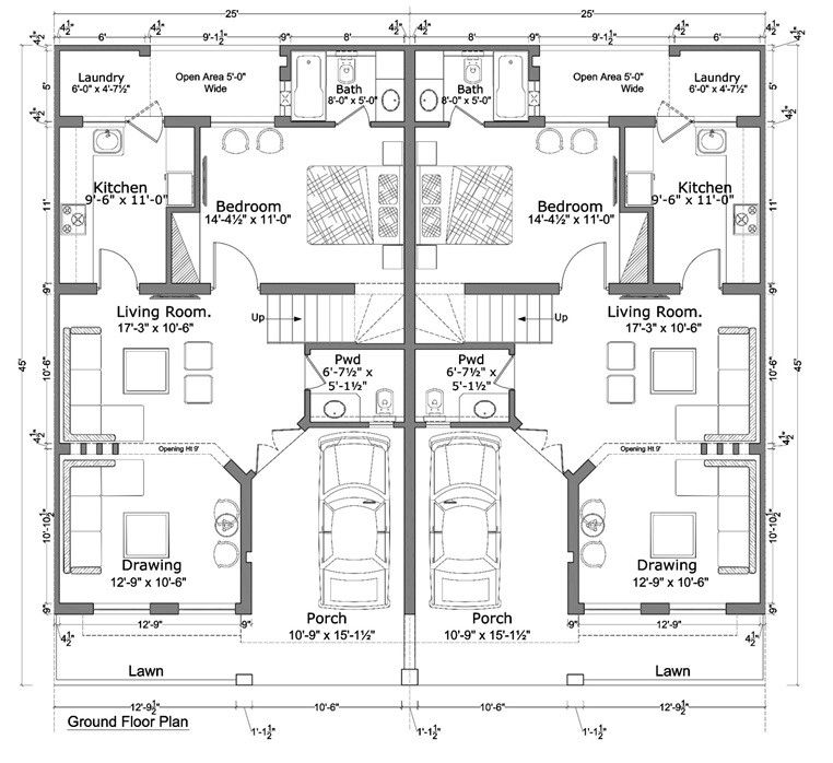 7 marla smart villas blueprint Ground floor