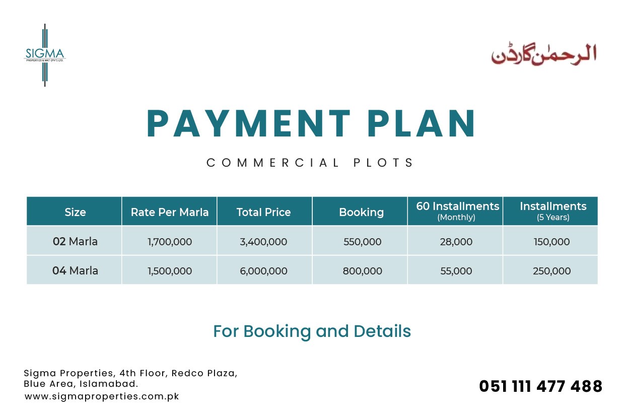 Al Rehman Garden Lahore commercial payment plan