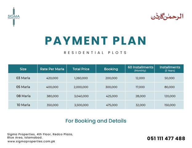 Al Rehman Garden Lahore residential plot payment plan