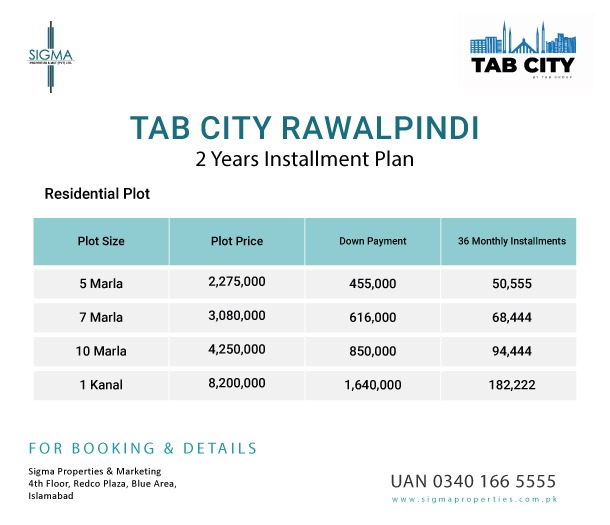 TAB City Rawalpindi Payment Plan